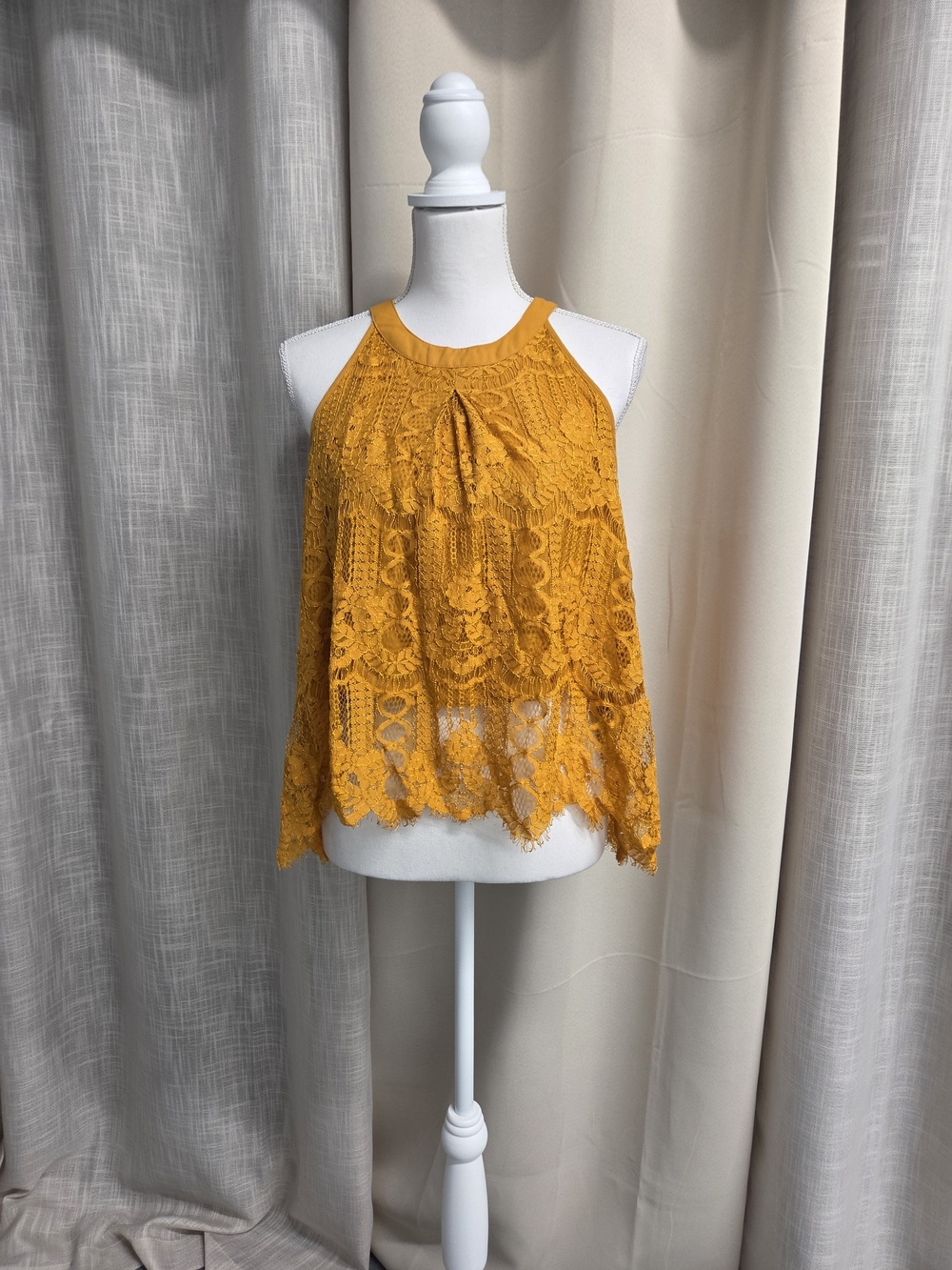 Paper Crane Mustard Lace Halter Festival Summer Size L - Picture 1 of 5